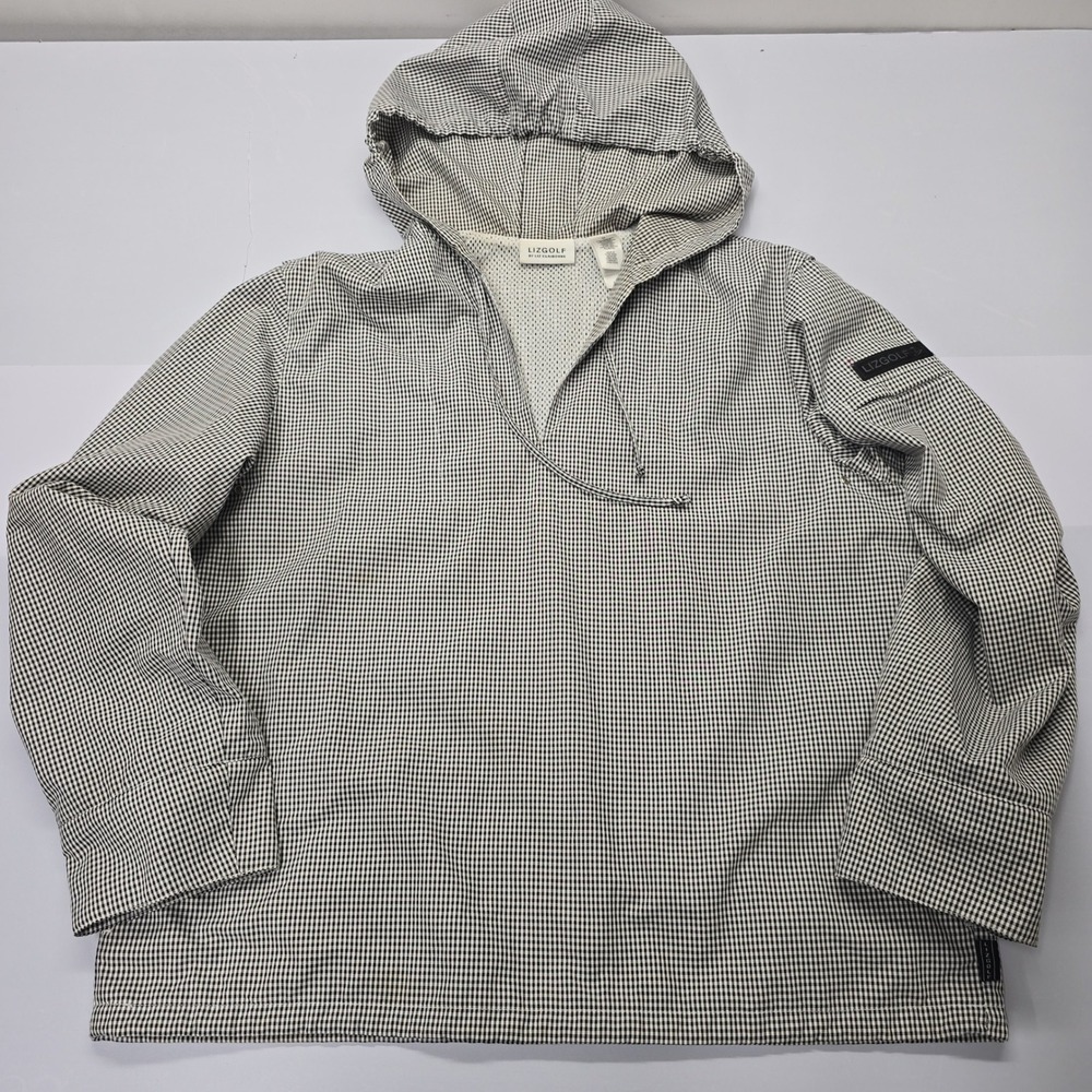 Lizgolf by Liz Claiborne Womens Gingham Hooded Pullover Jacket Black Size M